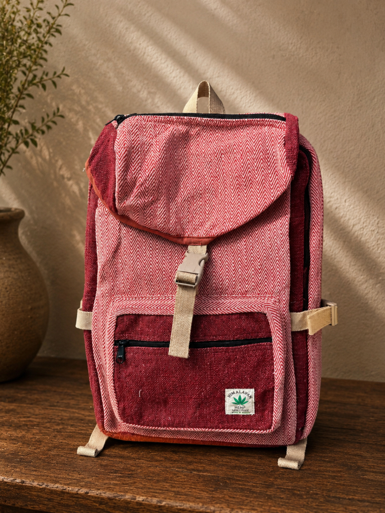 Red & White Herringbone Backpack | Yala Cotton
